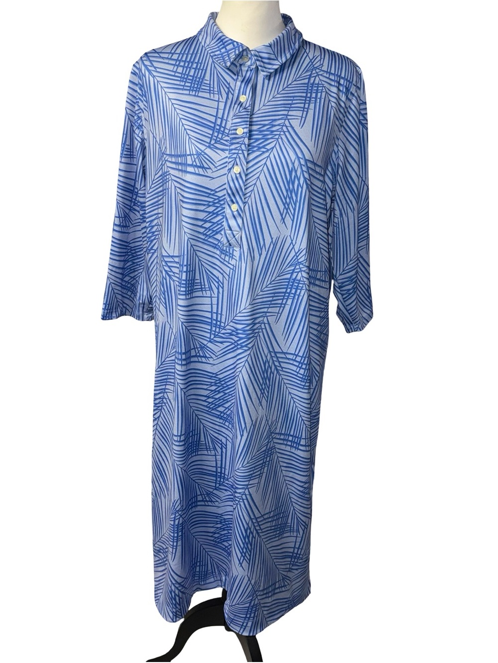 Vineyard Vines Sankaty Margo Shirt Dress XL Blue Palm Leaf Print Performance
